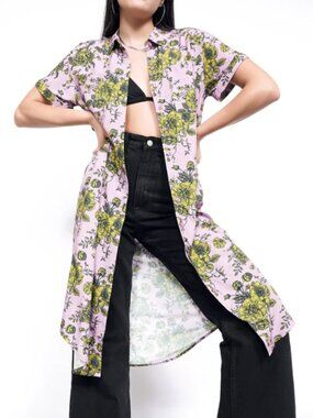WILDFANG Empower Shirt Dress in Romantic Floral Mauve, S